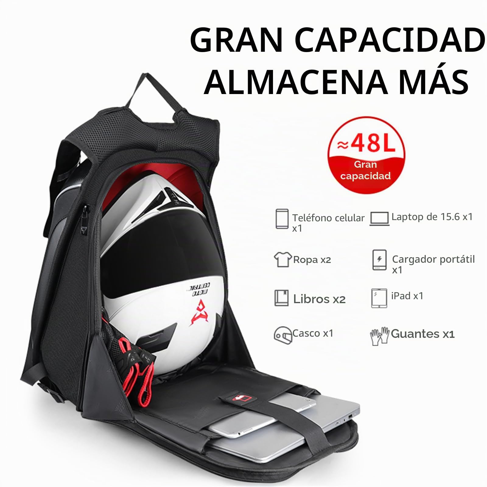 Mochila para casco de motocicleta de 48 L, impermeable, de fibra de carbono, rígida, reflectante, maleta para motocicleta