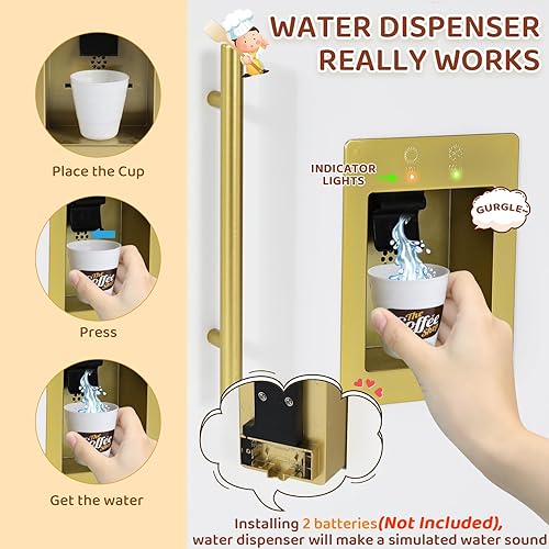 Miniatura 4 de MAMIZO Cocina de juego para niños, cocina de juguete de simulación de madera, juego de cocina grande para toodler, estufa y dispensador de agua con