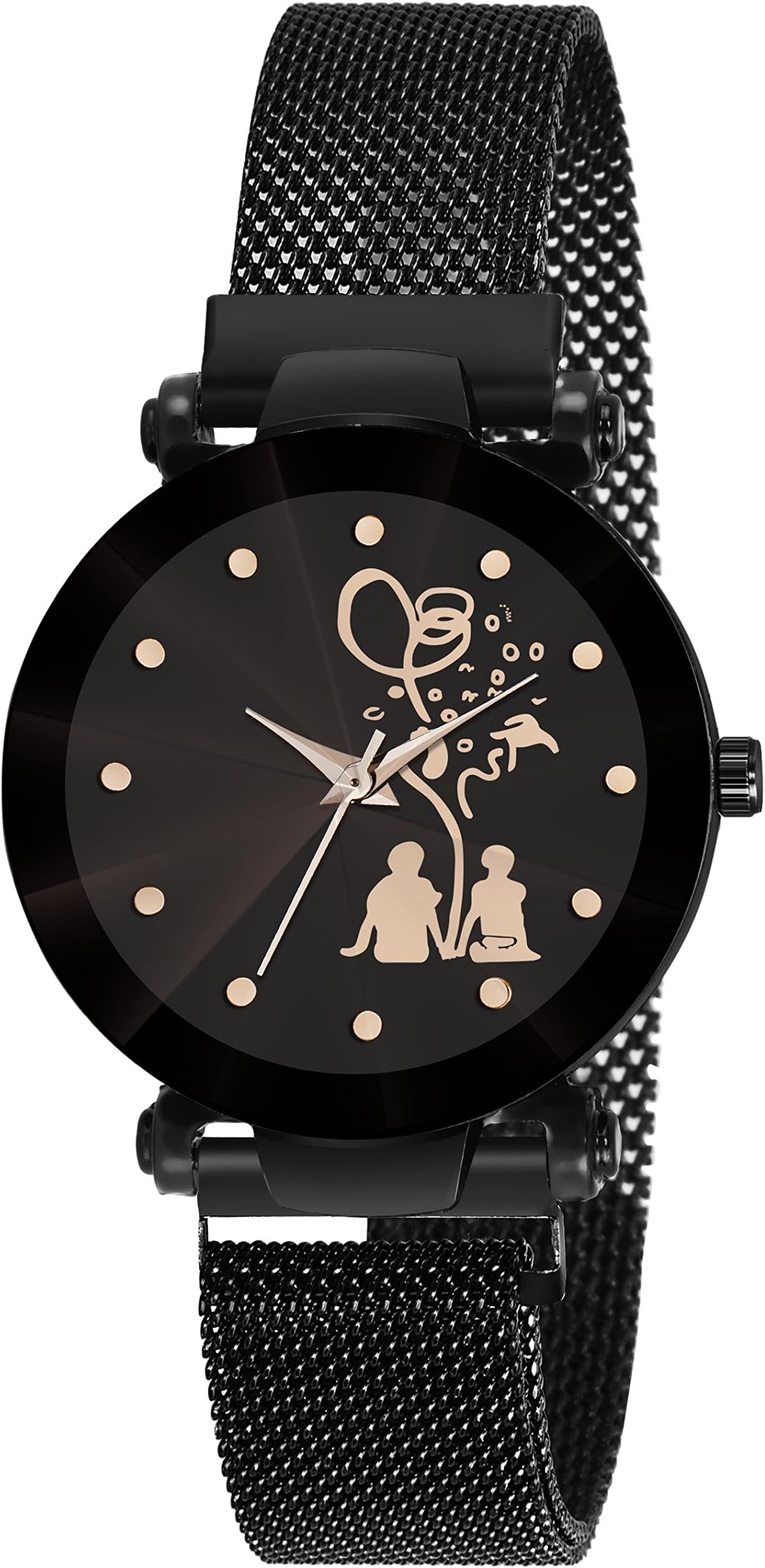 Black Lover Couple Dial with Magnetic Metal Strep Analogue Girl's and Women's Watch