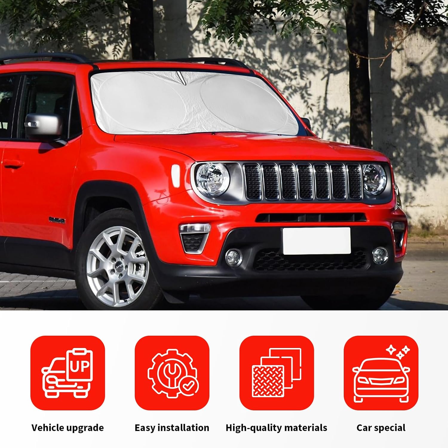 INSAUTO for Jeep Patriot Windshield Sun Shade for Jeep Renegade SUV 2015-2024 2025, Front Foldable Sunshade for 2017 Jeep Patriot SUV Car Sun Visor Cover Blocks UV Rays Keep Your Car Cooler