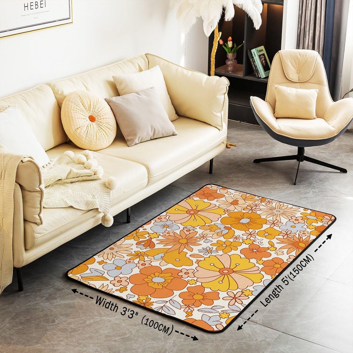 Erosebridal Race Car Play Mat and Groovy Flower Area Rug 4'11" x 3'3"