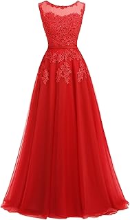Ever Love A-Linie Lang Spitze T¨¹ll R¨¹ckenfrei Abendkleid Ballkleid Hochzeit Brautjungfernkleid