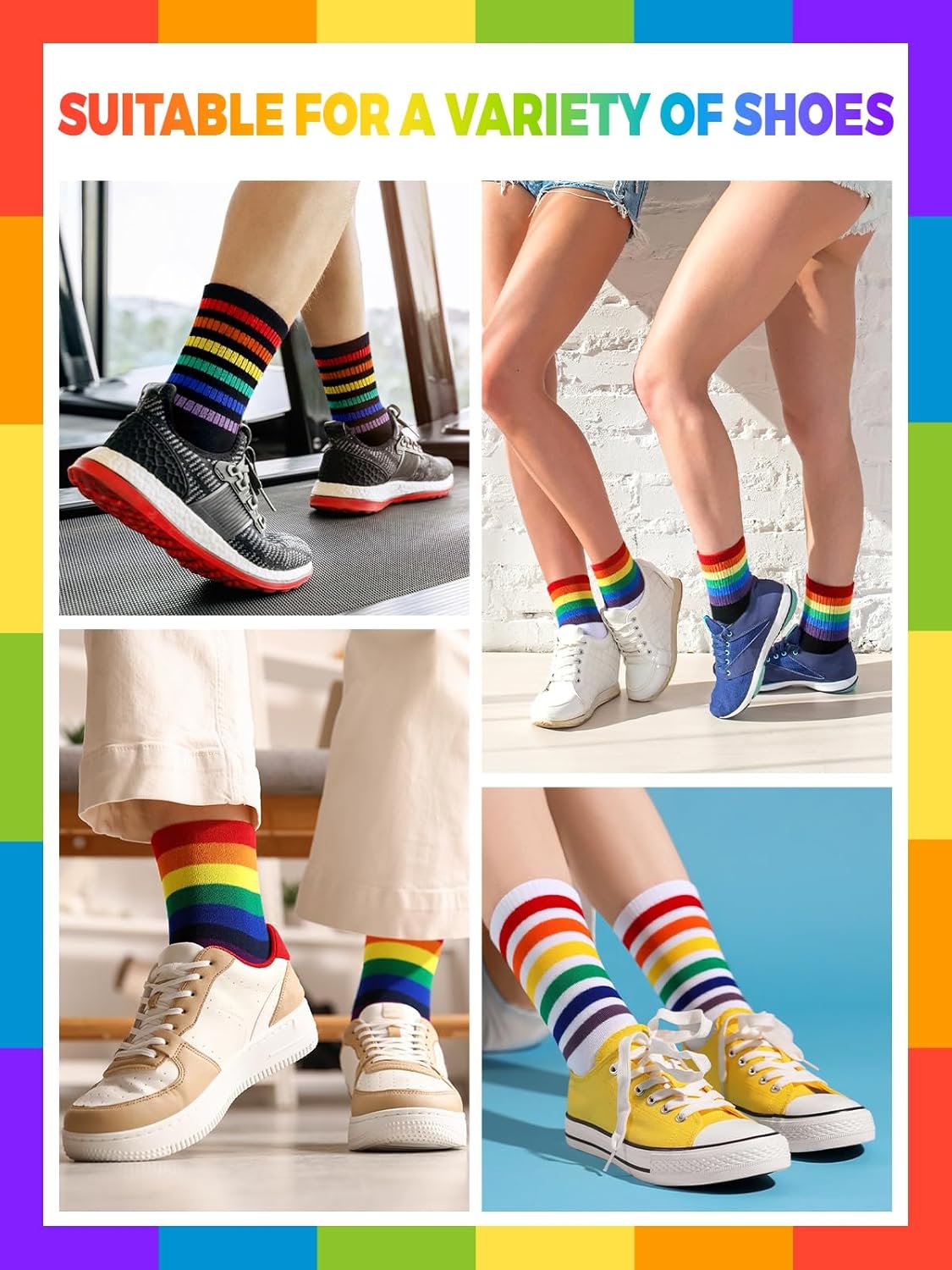 6 Pairs Crew Socks Striped Rainbow Athletic Novelty Ankle Sock Rainbow Pride Socks for Men and Women - Image 6