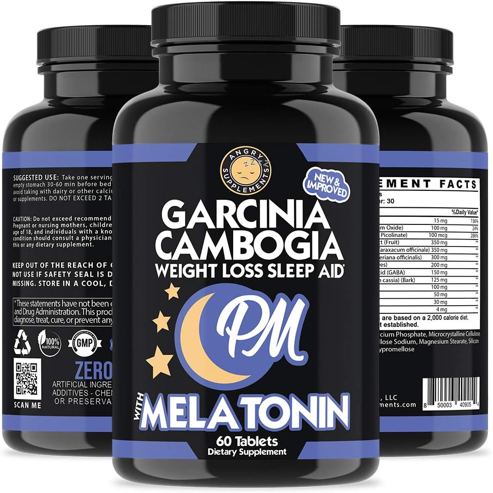 Garcinia Cambogia PM Weight Loss Sleep, All Natural Supplement w/Valerian Root & Melatonin to Help Burn Fat Overnight, Night Time Appetite Suppressant, Vegetarian Formula (1-Bottle)