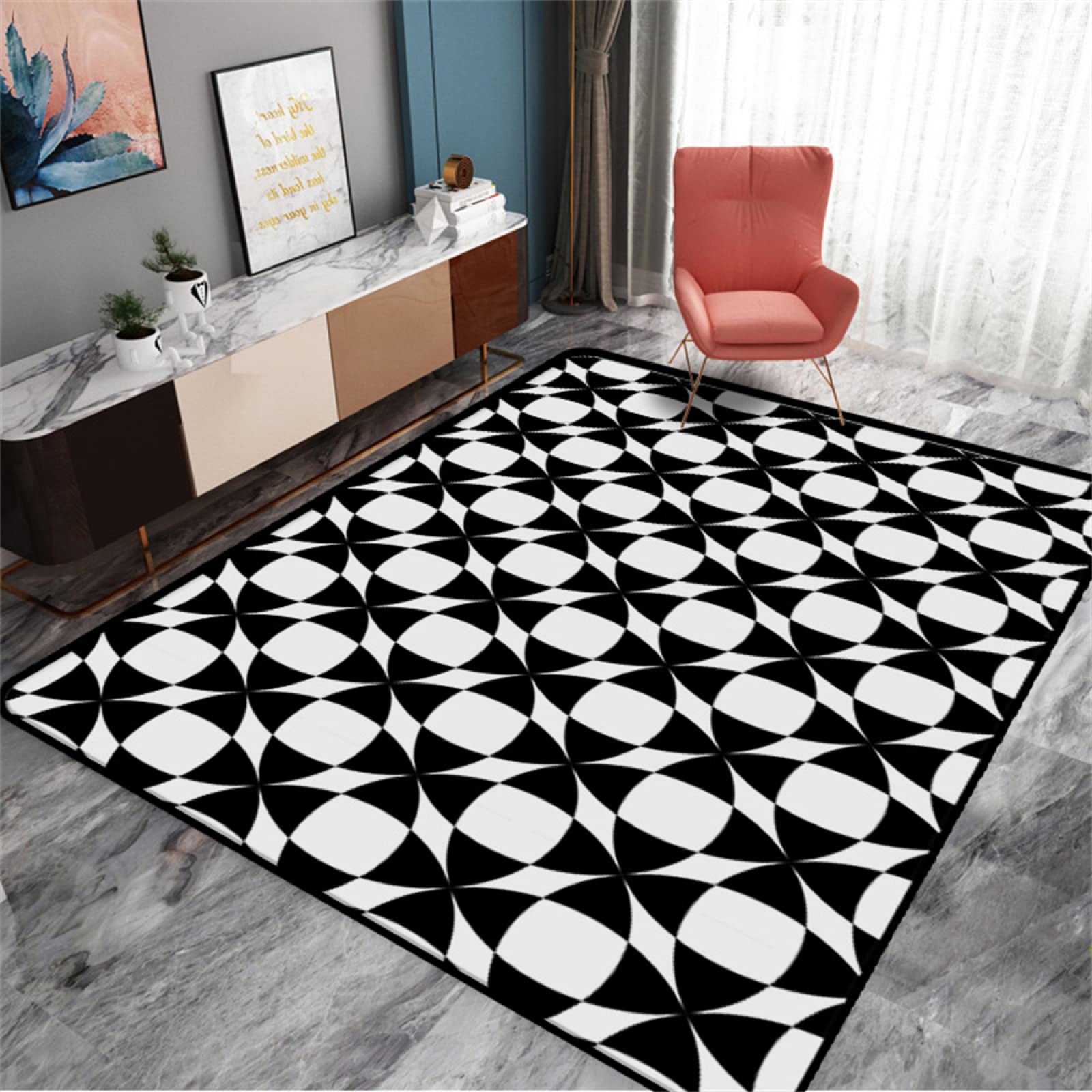 Alfombras Grandes para Salon y Habitación Juvenil Moderna en Color Negro Geométrico 120x200
