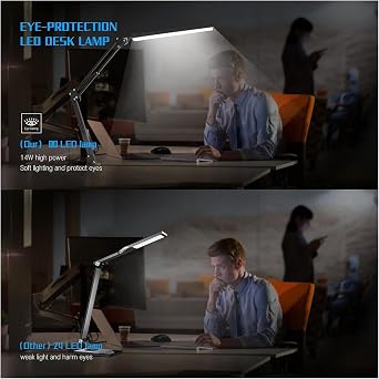 مصباح مكتب Acrobat LED - وضع ضوء النهار والضوء الأصفر، سطوع قابل للتعديل، لوحة تحكم، مناورة حركة ثلاثية المحاور، مصباح مكتب قابل للطي للقراءة مع مدخل USB