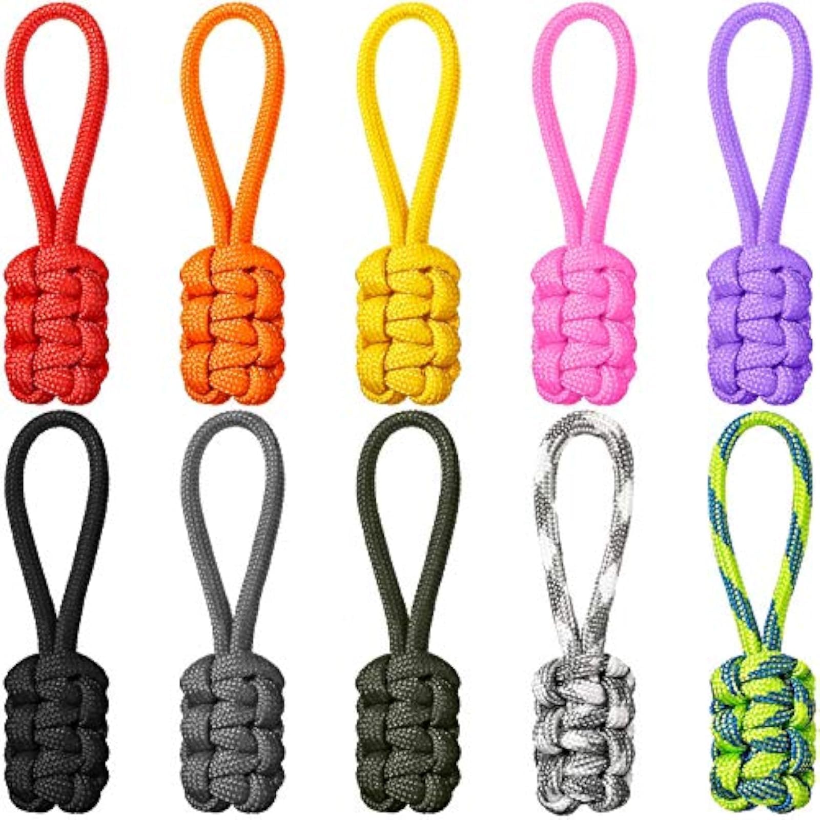 10 Pieces Replacement Zipper Pulls Tab Universal Nylon Repair Kit Slider Pull Tab Zipper Fixer Metal Head Hand Woven Rope Handle Cord Tab(Assorted Colors)