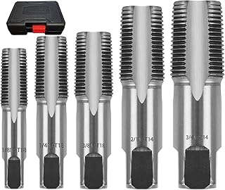5-Piece NPT Pipe Tap Set, 1/8", 1/4", 3/8", 1/2" and 3/4" Npt Tap Set Carbon Steel Hand Threading Plumbing Tap Set for Assorted Plumbers Mechanics and DIY Thread Cutting
