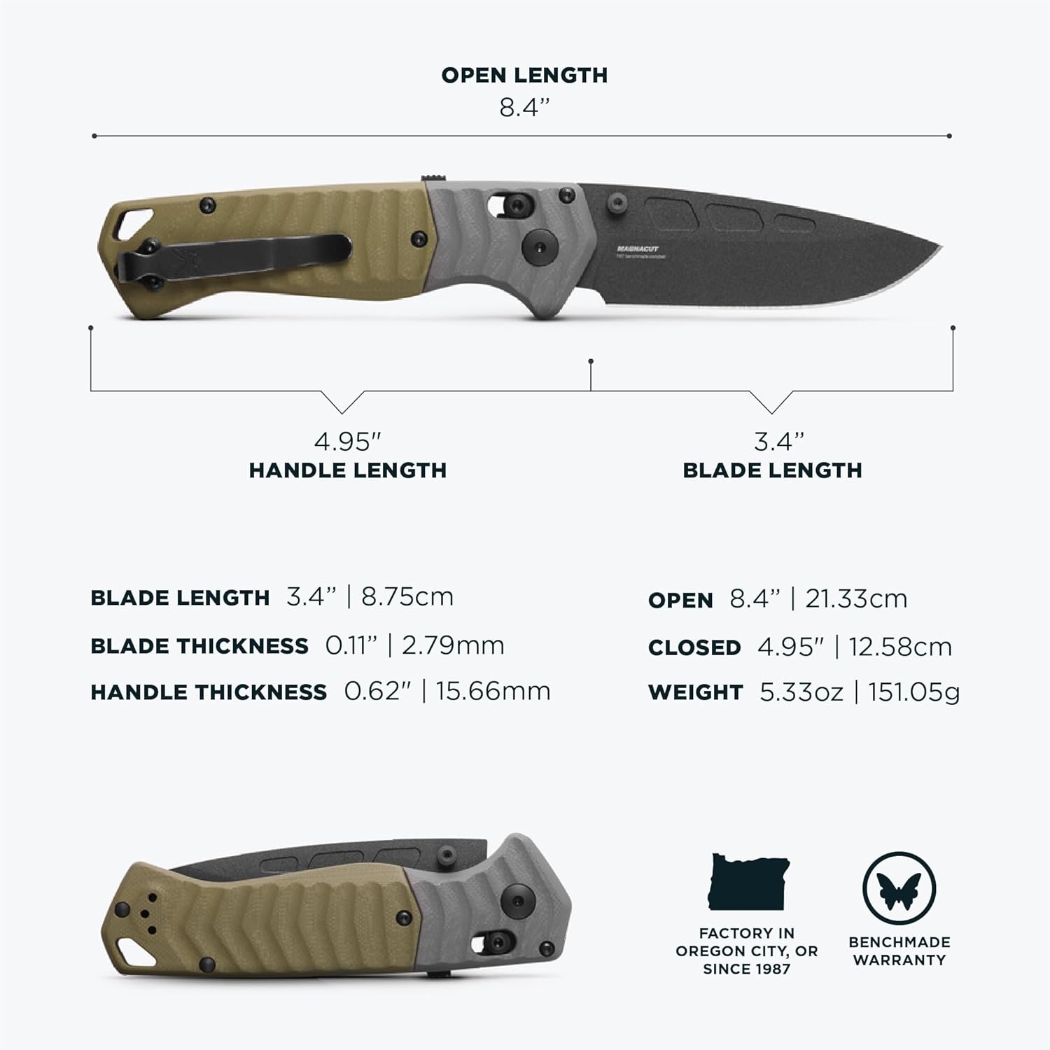 Benchmade - PSK Folding Knife with Gray & OD Green G10 Handle (593BK)
