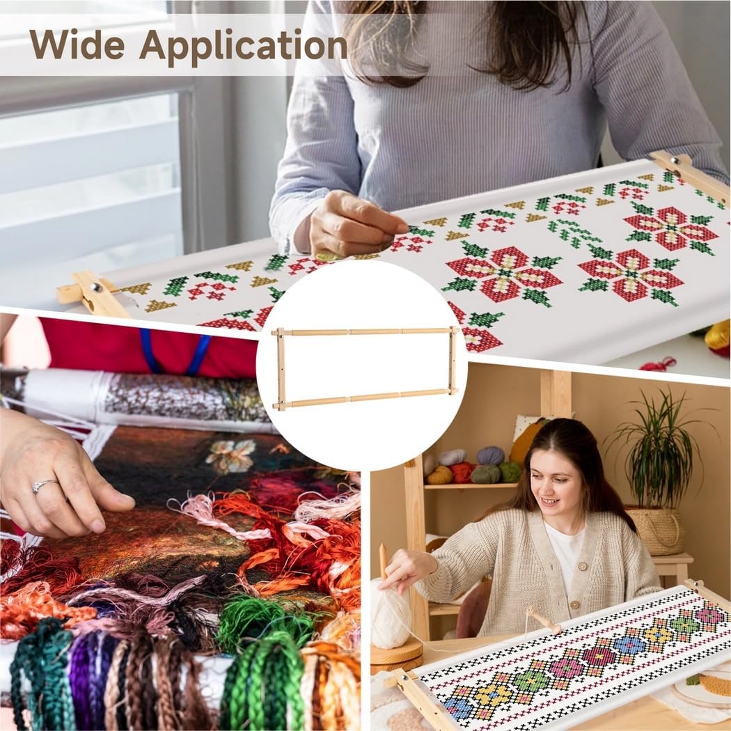 32.8 X 12 Inches Cross Stitch Frame For Needlework, Wooden Quilting Hoop Stand, Embroidery Scroll Frame For Needlepoint, Wooden Sewing Tool For Stitching,