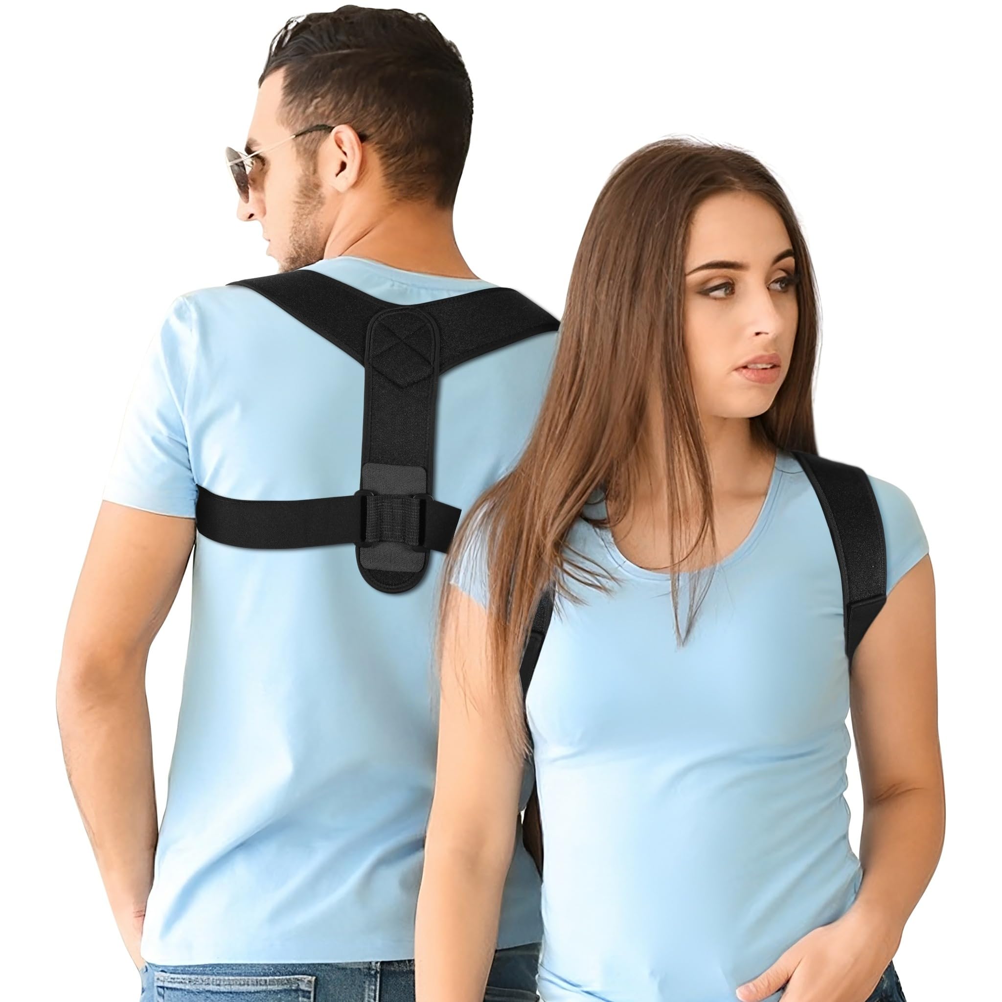 FIMBA Posture Corrector for Men & Women, Soft Padded Neoprene Back Straightener Posture Corrector for Spine Alignment - Rounded Shoulders & Pain Relief (Adjustable Elastic Back Support Strap)