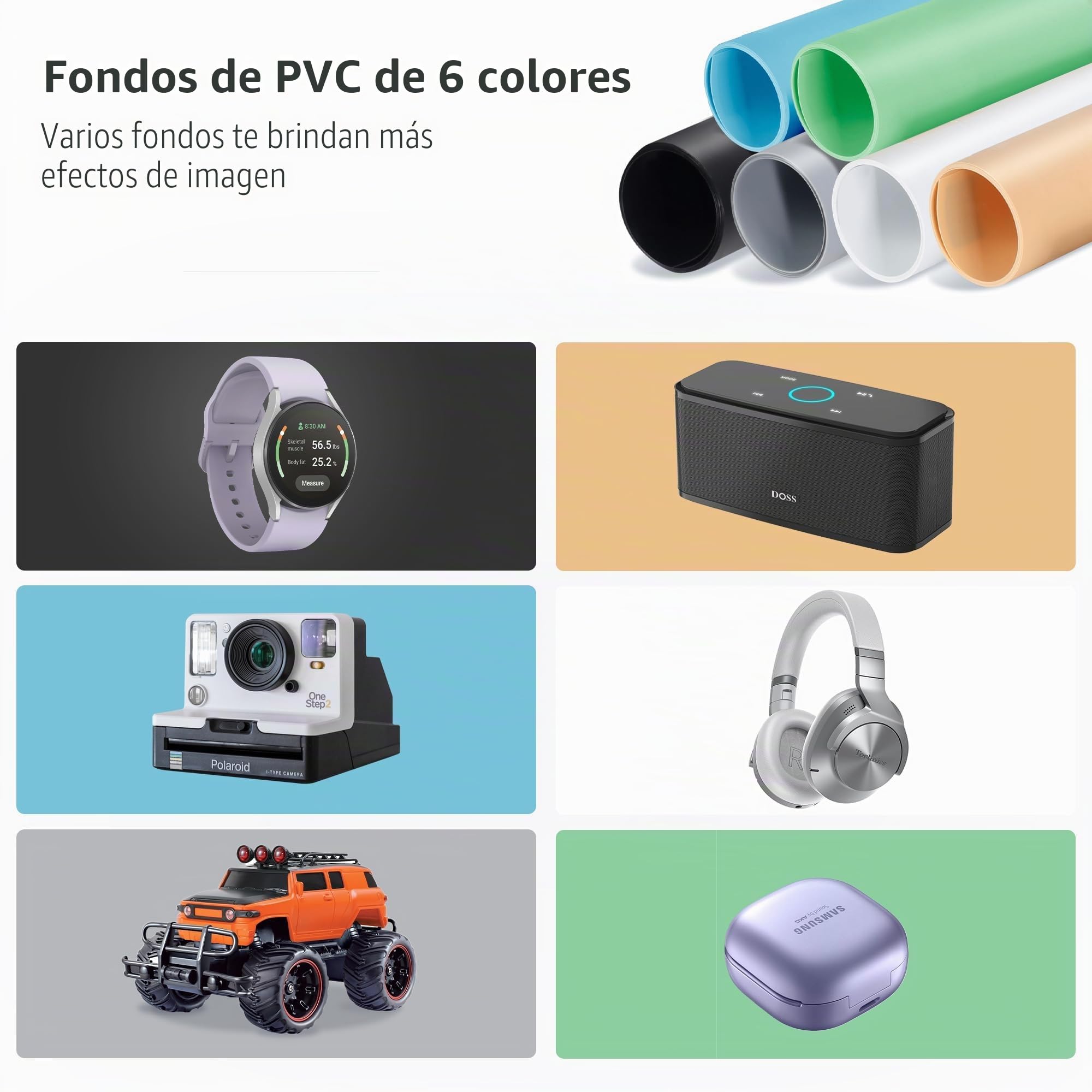 RALENO Set de Estudio Fotográfico 50 x 50 cm Caja de luz Plegable para Potos con Luz Ajustable Que Incluye 6 Fondos de PVC