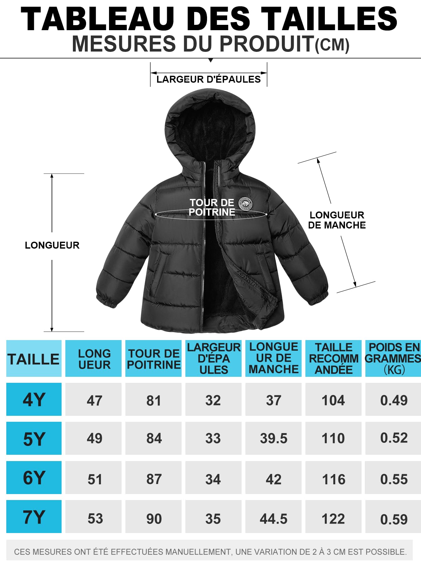 SOLOCOTE Manteau hiver pour filles imperméable rembourrage synthétique doublure polaire capuche veste puff