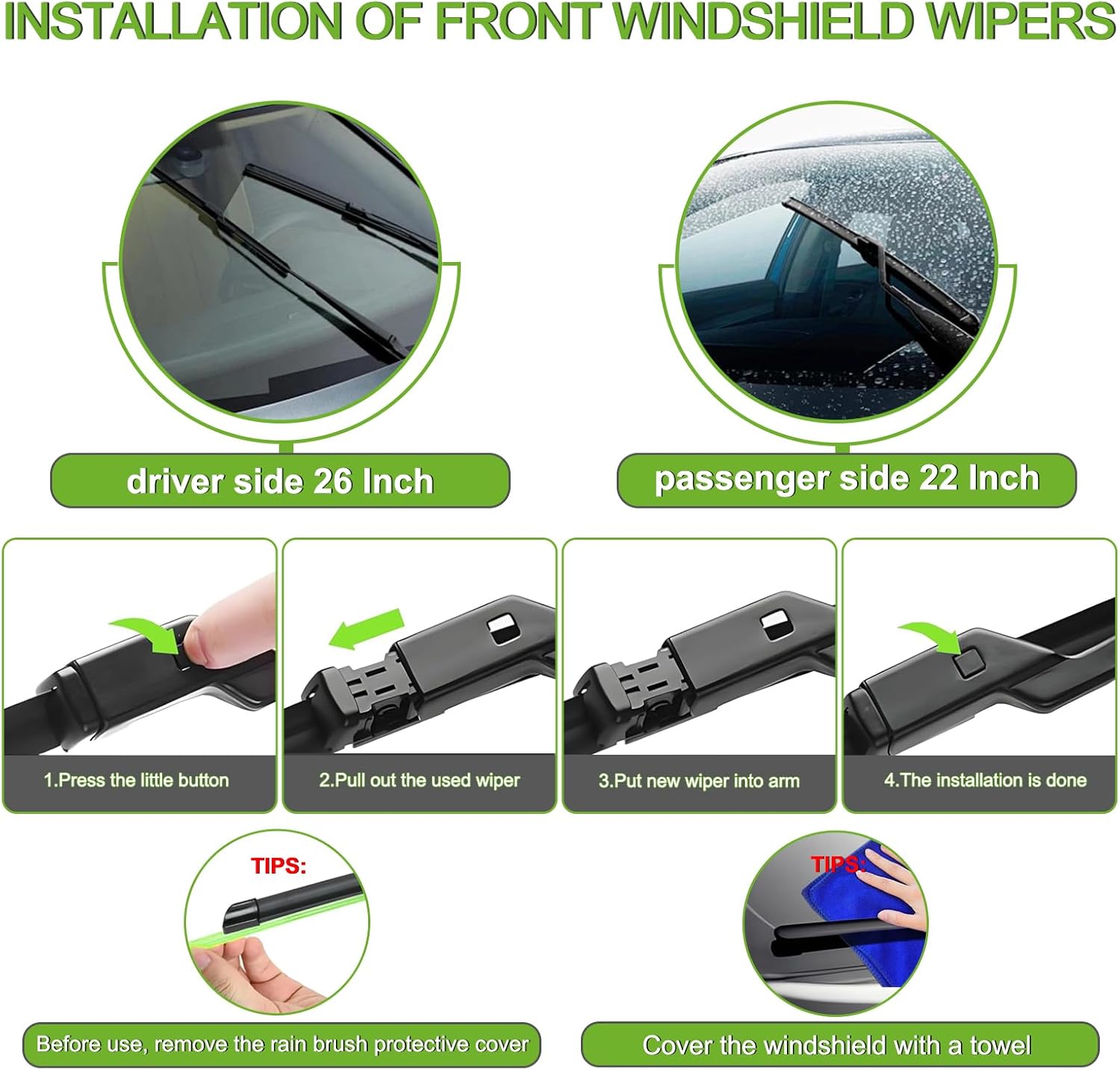 PARRATI® Windshield Wipers for VW Atlas 2018-2023,26"+22" Front and 12" Rear,OEM Replacement Wiper Blades,Quiet & Streak-Free(Set of 3)