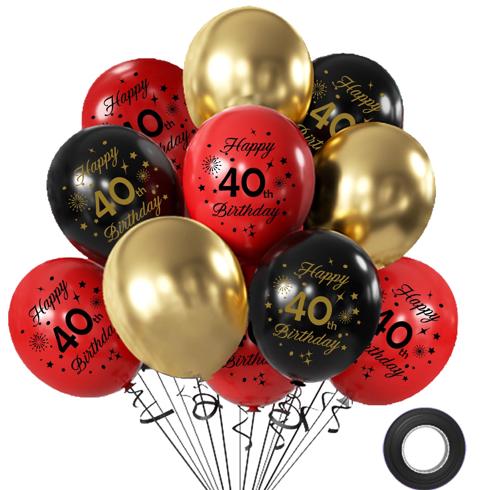 40th Birthday Balloons 12pcs Red Black and Gold Happy 40th Birthday Latex Confetti Balloons Red Black and Gold 10 Year Old Party Balloons for Men