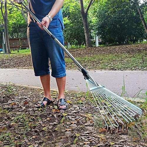 Miniatura 7 de Rastrillo ajustable para hojas de jardín, herramienta telescópica de aleación de 22 a 29 pulgadas, rastrillo de metal con dientes múltiples para una