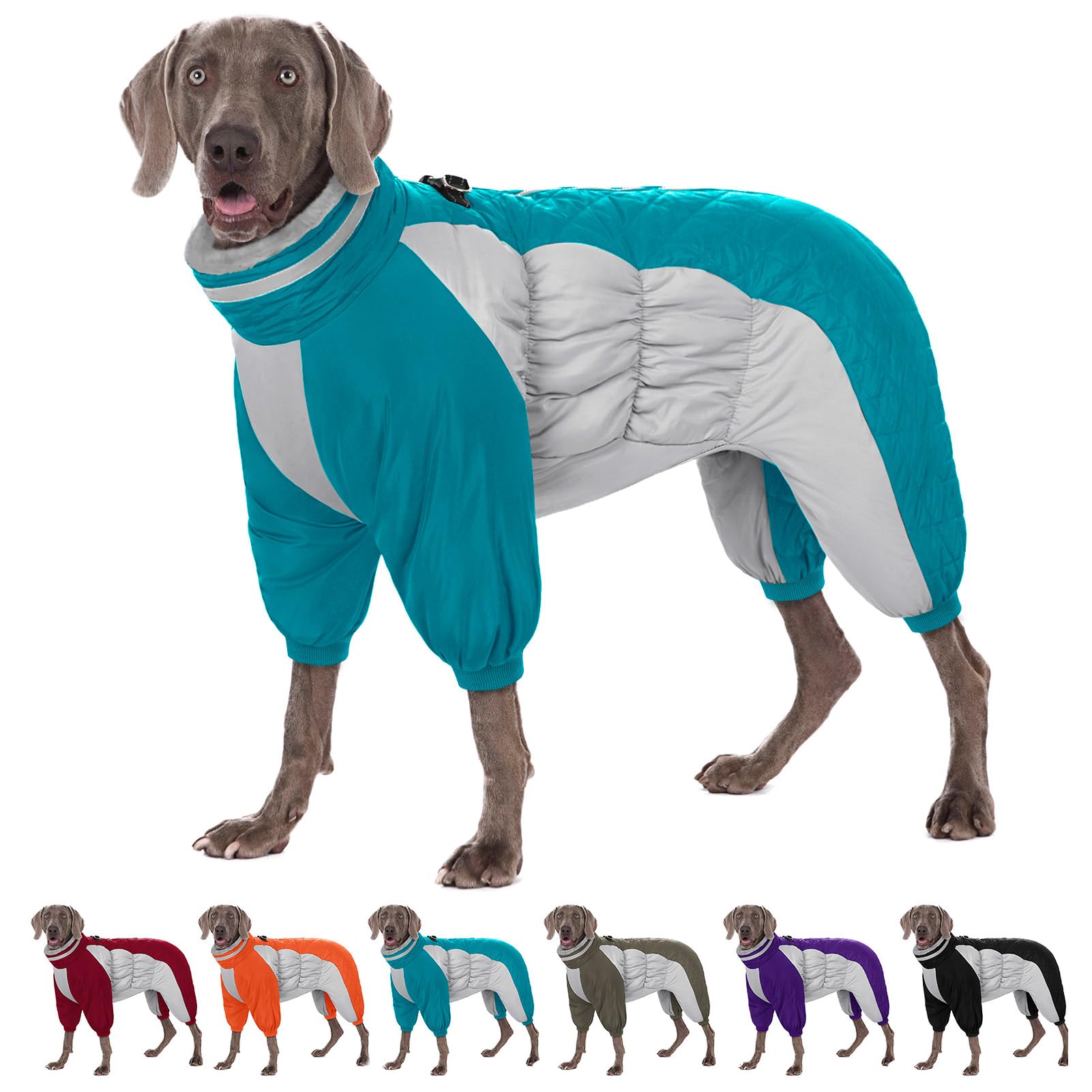 AOFITEE Fullbody Dog Coat, Warm Fleece Jacket for Large Dogs Turtleneck Winter Coats with Harness