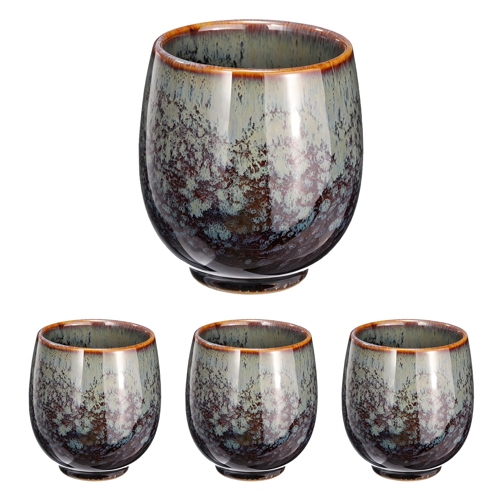sourcing map Lot de 4 tasses à thé chinoises en céramique 153,4 g traditionnelles Gong Fu sans poignée pour maté, thé, café, vin, boissons, bleu saphir