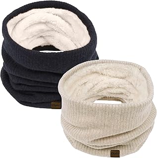 Infinity Scarf Winter Double-Layer Neck Warmer Knit Fleece Lined Circle ...