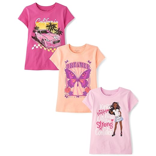 The Children's Place Girls Unicorns,Butterfly Short Sleeve Graphic T-Shirts,3 Pack