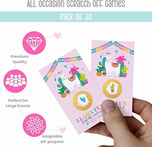 Miniatura 2 de Tarjetas de juego para rascar con llama rosa (paquete de 30) divertidos juegos de baby shower, boletos de lotería para niñas, premios de puerta,