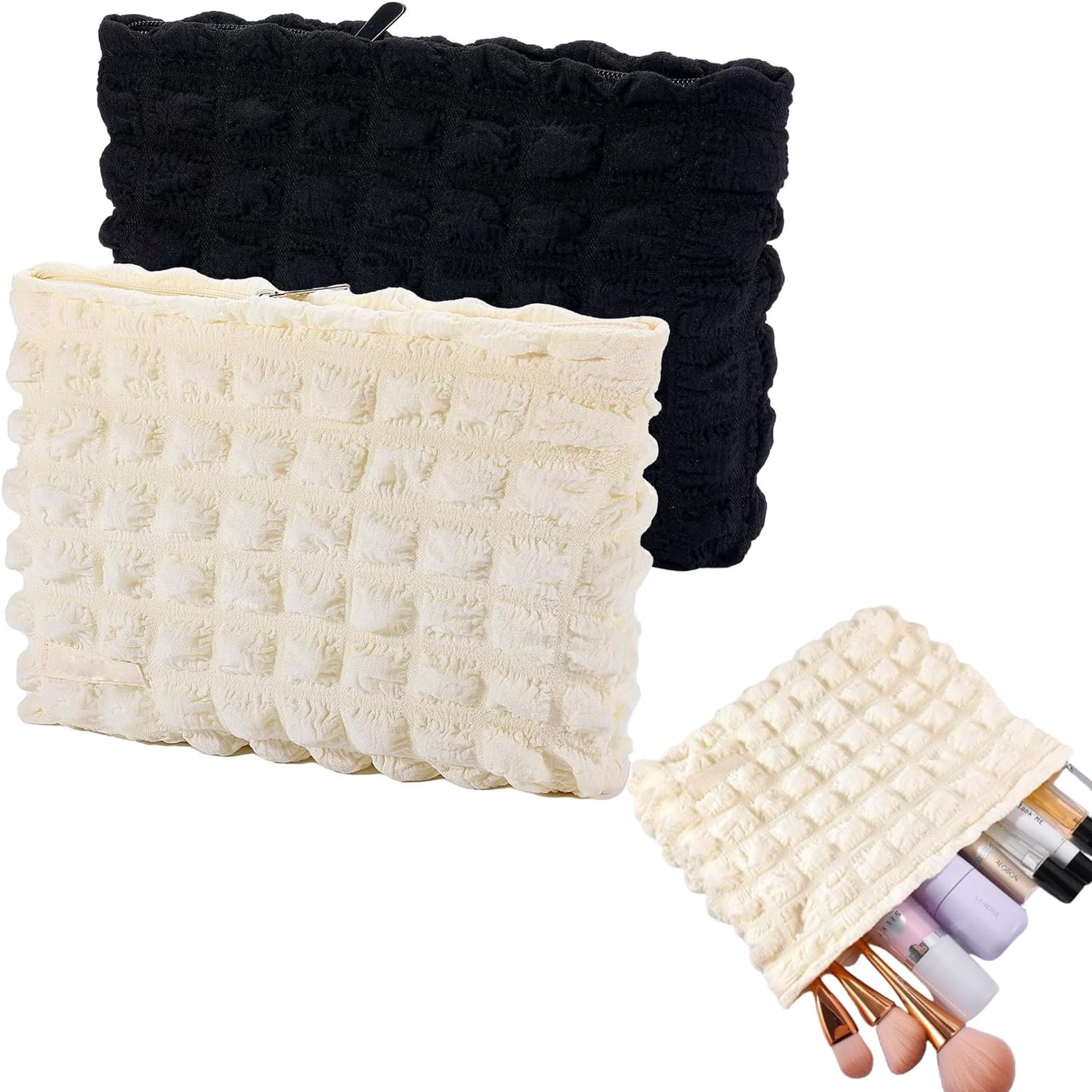 NALACAL Cosmetic Bag, Toiletry Bag Makeup Bag with Zipper for Women, Makeup Pouch Large Bubble Checkered Organizer Bags Makeup Brushes Bag for Girl Women Travel 2 Pcs