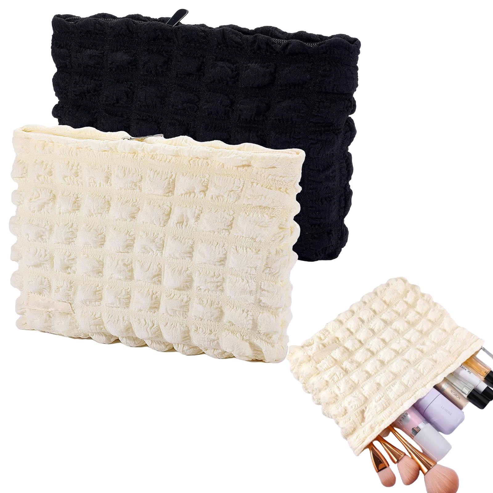 NALACAL Cosmetic Bag, Toiletry Bag Makeup Bag with Zipper for Women, Makeup Pouch Large Bubble Checkered Organizer Bags Makeup Brushes Bag for Girl Women Travel 2 Pcs