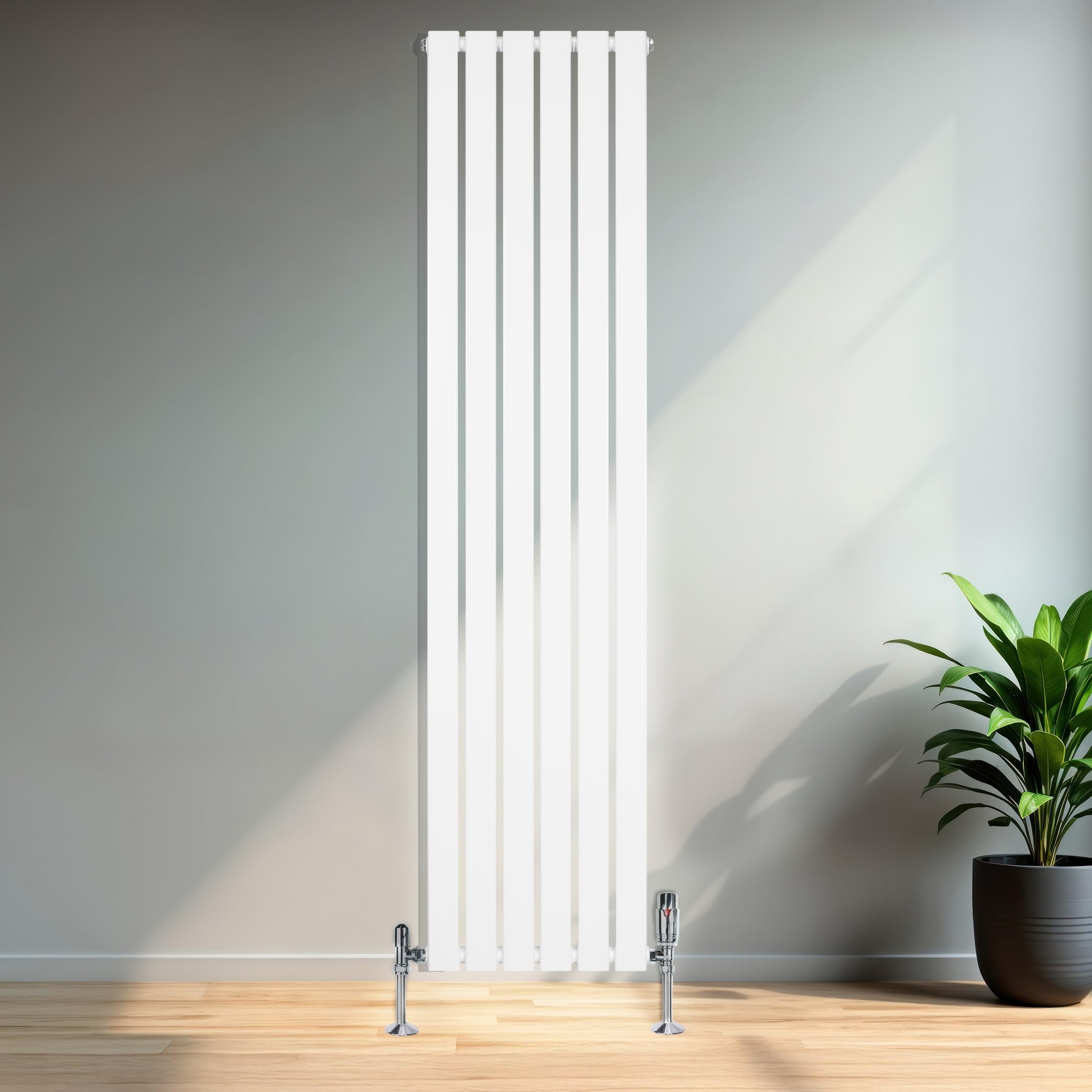 Radiatore Piatto a Colonna Singola 1800 x 420 mm Verticale Design Moderno Acciaio al Carbonio Riscaldamento Centrale Bianco Opaco con Kit Fissaggio e Spazzola
