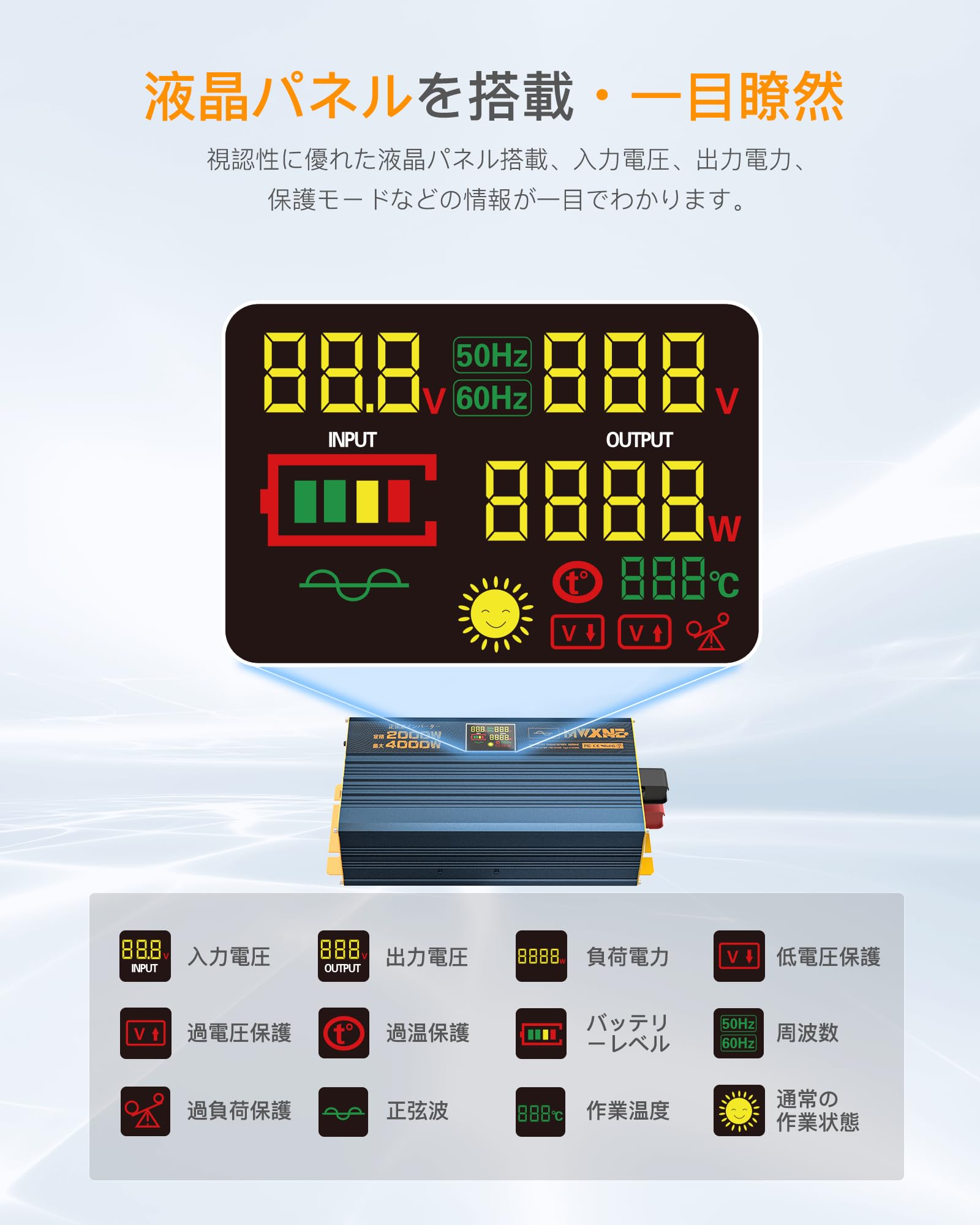 Amazon.co.jp: MWXNE インバーター 正弦波 12v 100v 2000w 最大4000W 