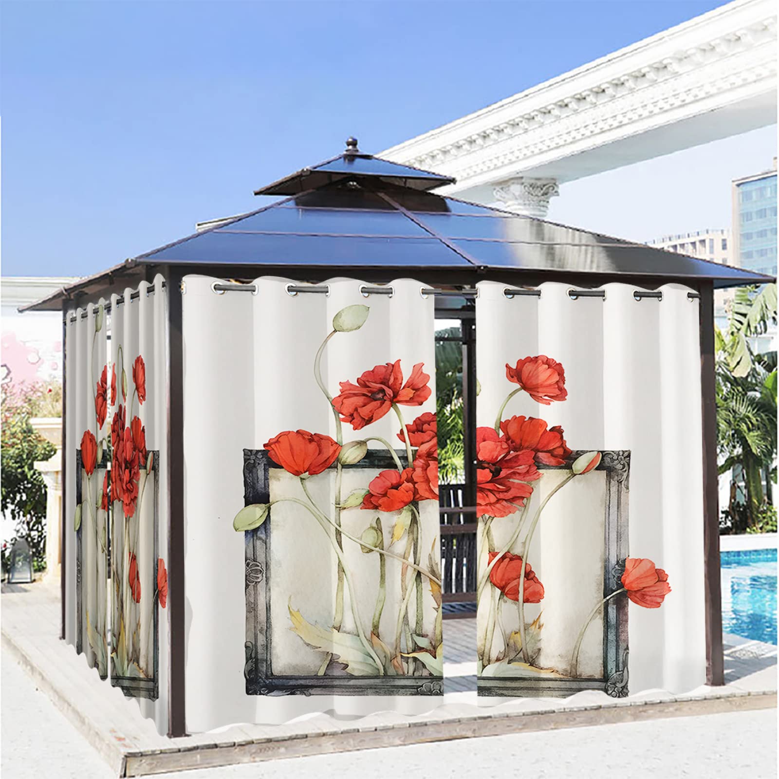 Rideau imperméable extérieur blanc pour protéger votre pergola de la pluie