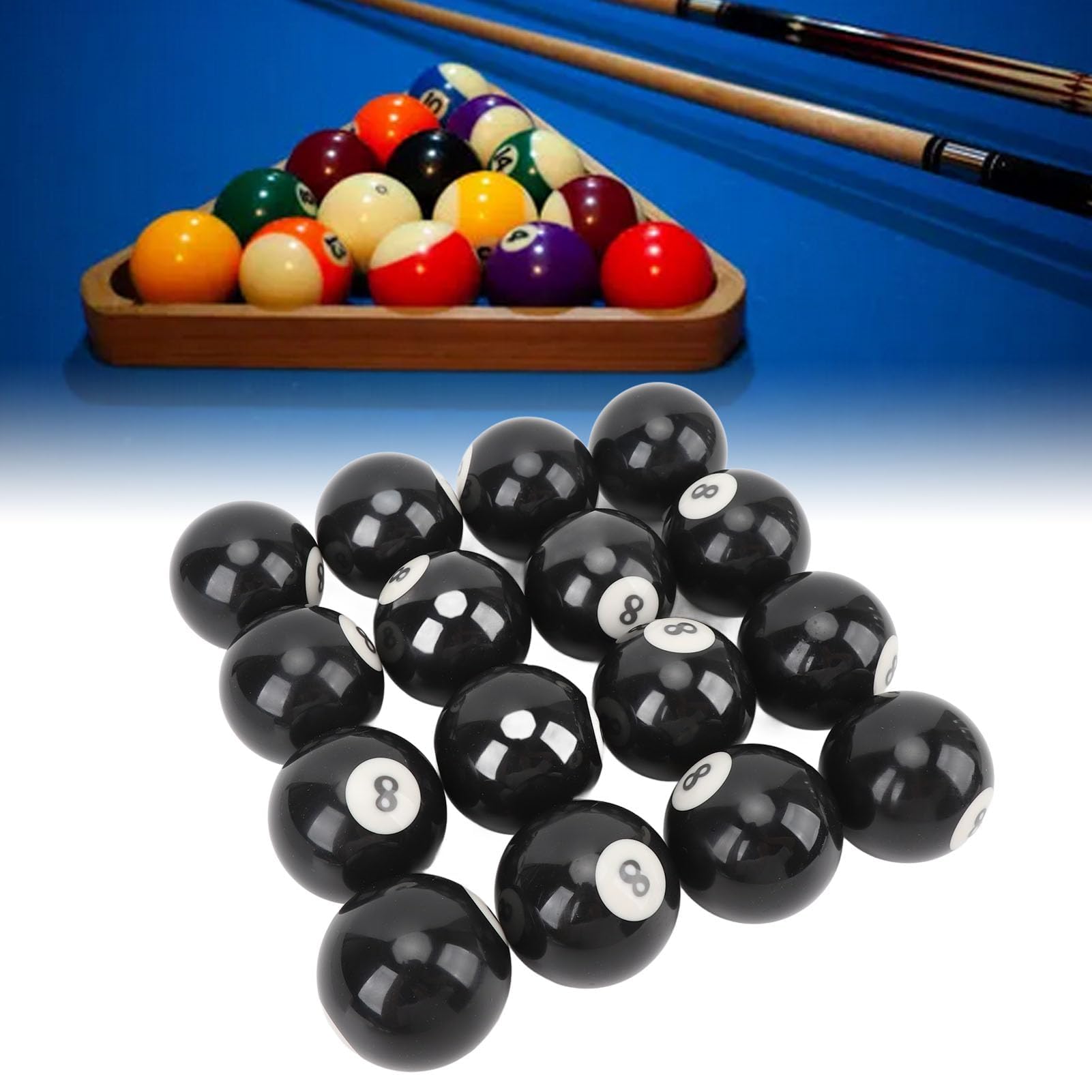 POENVFPO Set di 16 palline da biliardo in resina nera, diametro 5,8 cm, per sale giochi