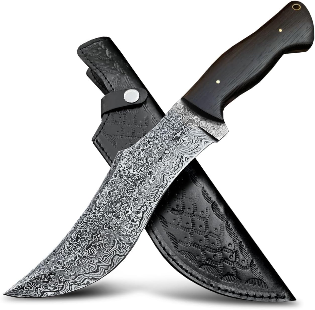 Custom Damascus Hunting Knife - A Full Tang Fixed Blade with Sheath, Perfect for Survival, Camping, and Hiking