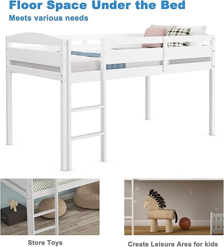 Miniatura 6 de DORTALA Cama tipo loft individual cama tipo loft para niños que ahorra espacio con escalera y barandillas de seguridad para niños niños pequeños