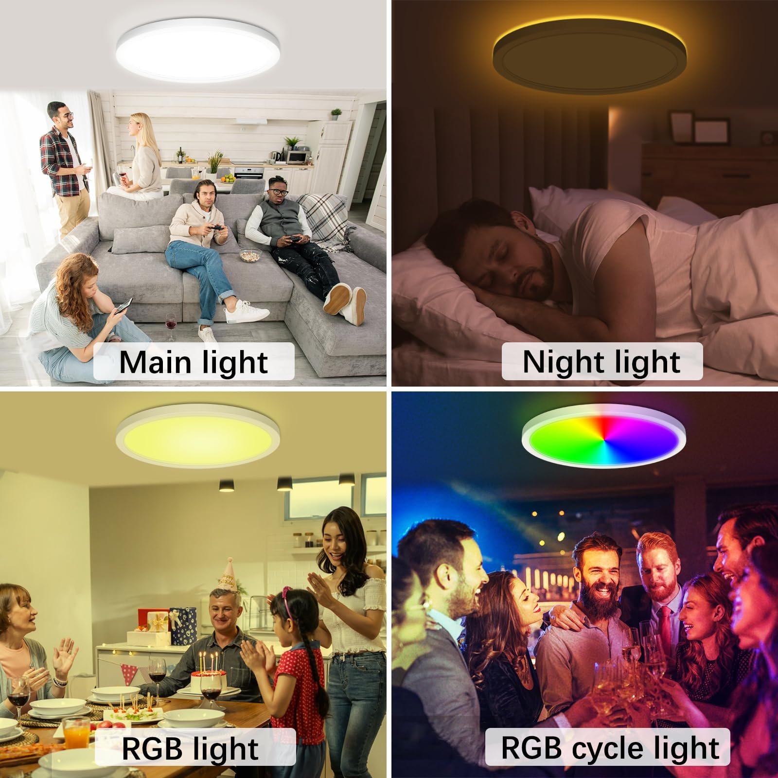 Ściemnialna lampa sufitowa LED, 25 W 3200 LM RGB z pilotem zdalnego sterowania, 1800 K ciepła lampka nocna, panel 3000 K-6500K ściemnialny IP54 wodoodporny do sypialni pokoju dziecięcego salonu