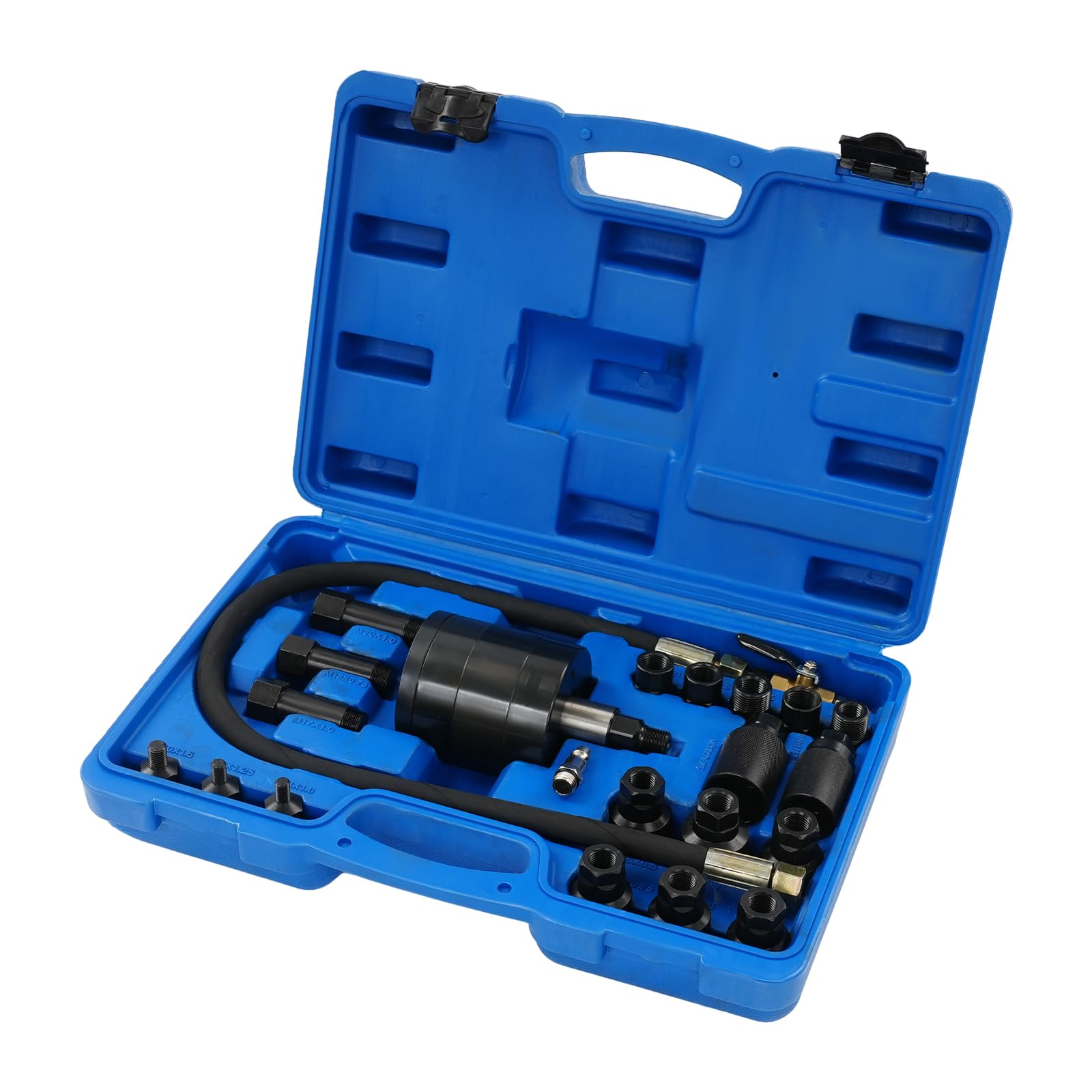 Extractor de inyectores diésel de 23 piezas, extractor de inyectores neumáticos, herramienta extractora de inyectores de acero con 19 adaptadores de diferentes especificaciones (23 piezas)