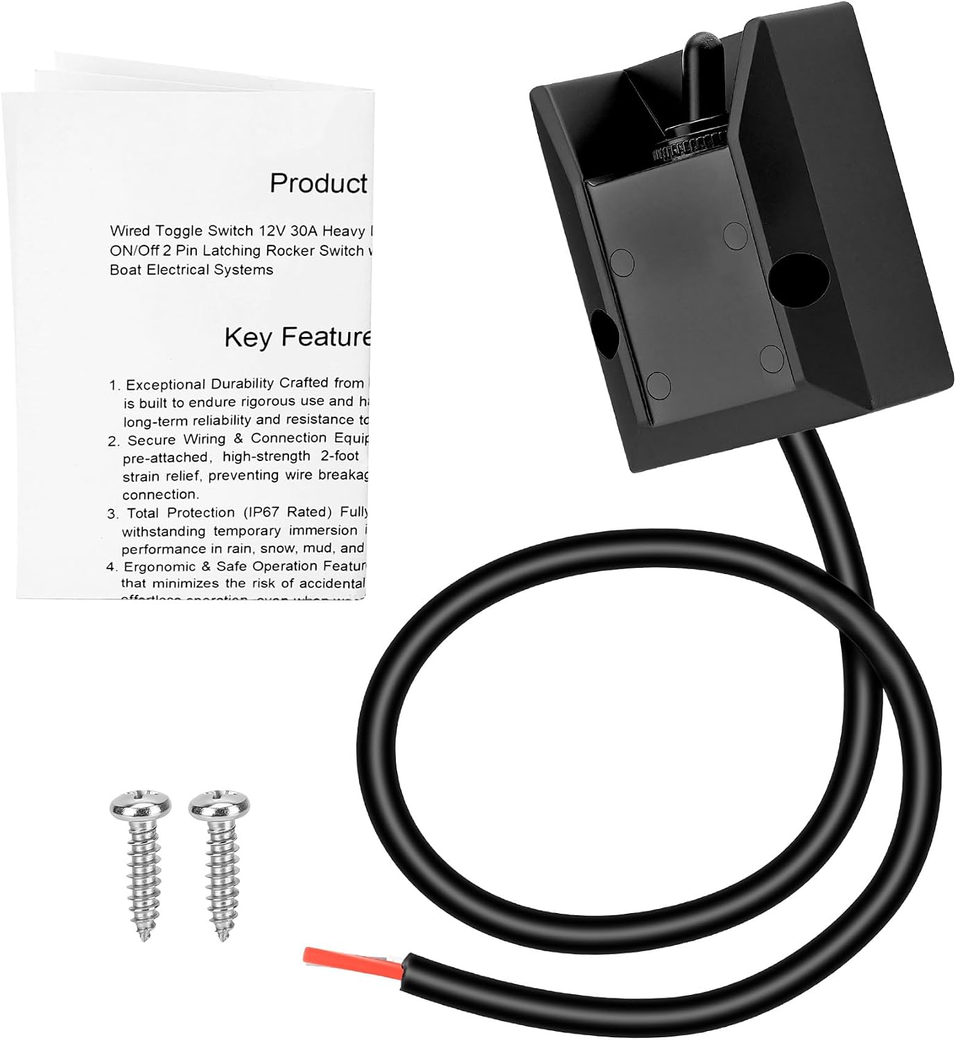 Toggle Switch Panel 264346-101 12V 30A for Marine RV Automotive Boat Electrical 2 Pin SPST On Off Heavy Duty Water-Proof Rocker with Pre-Wired Replacement