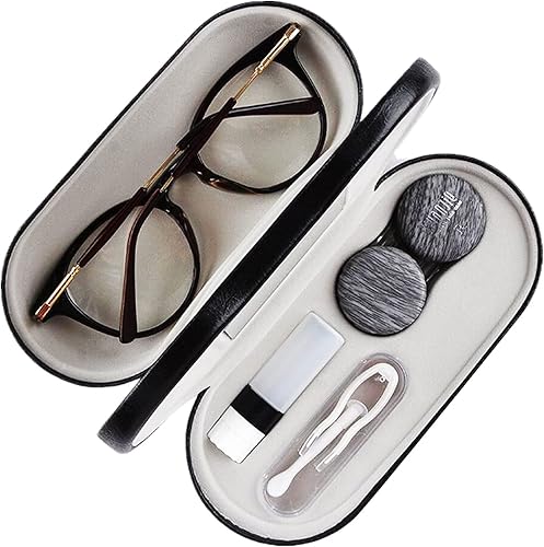 MUDOR Funda 2 en 1 para lentes de contacto, kit de viaje para lentes de contacto de doble cara, incluye herramienta de extracción con pinzas, diseño