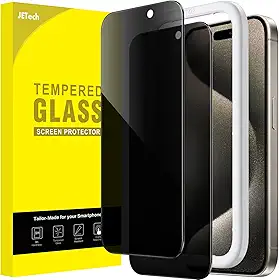 JETech Película de Vidro Temperado de Privacidade para iPhone 15 Pro Max 6,7 Polegadas, Protetor de Tela Anti-Espião com Ferramenta, Pacote com 2