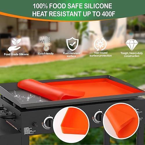 Miniatura 3 de Tapete para plancha, cubierta de silicona Blackstone, alfombrilla de 28 pulgadas, funda protectora para parrilla Blackstone, viene con cepillo de