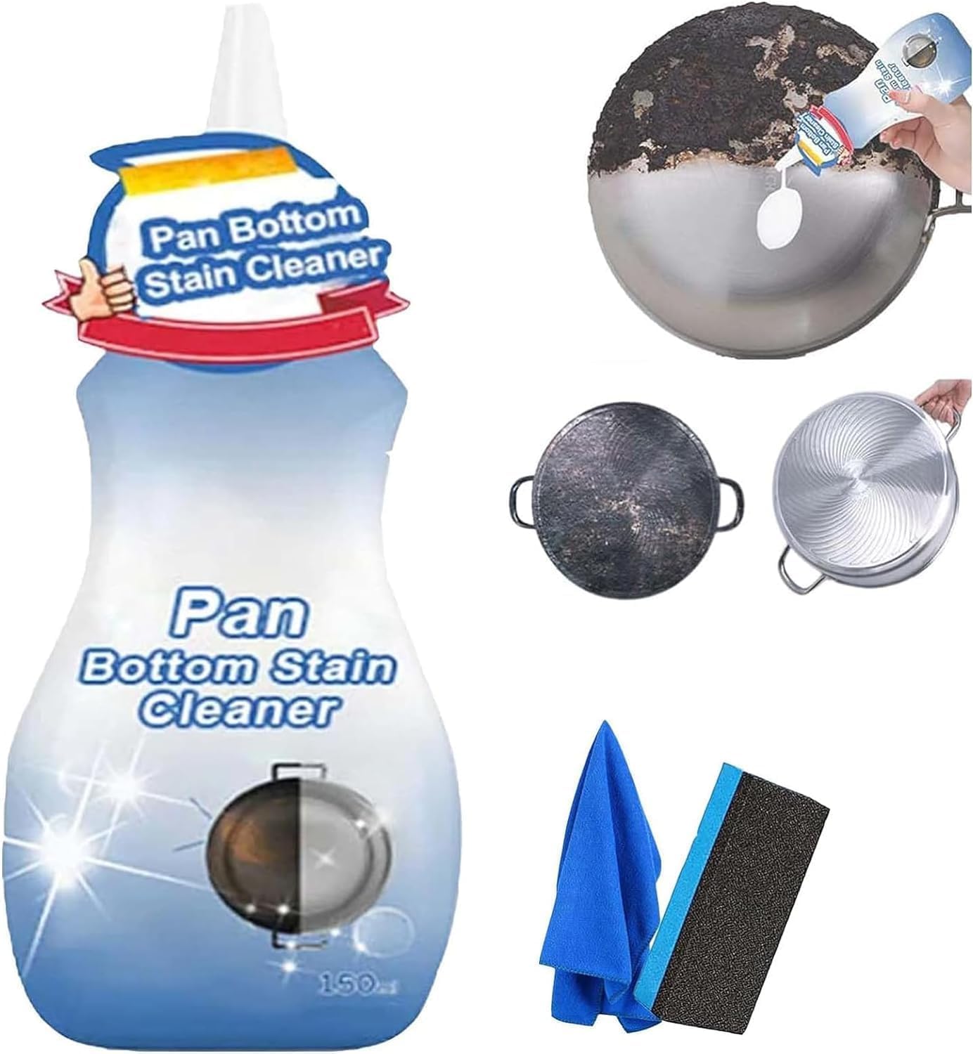Pan Bottom Stain Cleaner, Pot Cleaner for Bottom of Pans, Kitchen Cleaner Spray, Foaming Heavy Oil Stain Cleaner, Gel Cleaner for Cookware Bottom (1pcs)