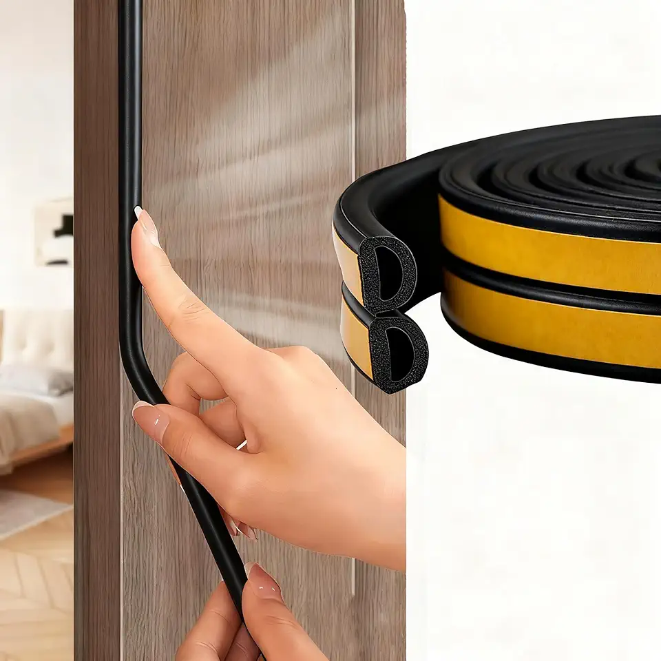 Tira de vedação de chuva e vento para portas e janelas, fita de isolamento acústico autoadesiva de espuma de borracha adesiva, 19,68 pés, pode ser cortada, adequada para várias lacunas