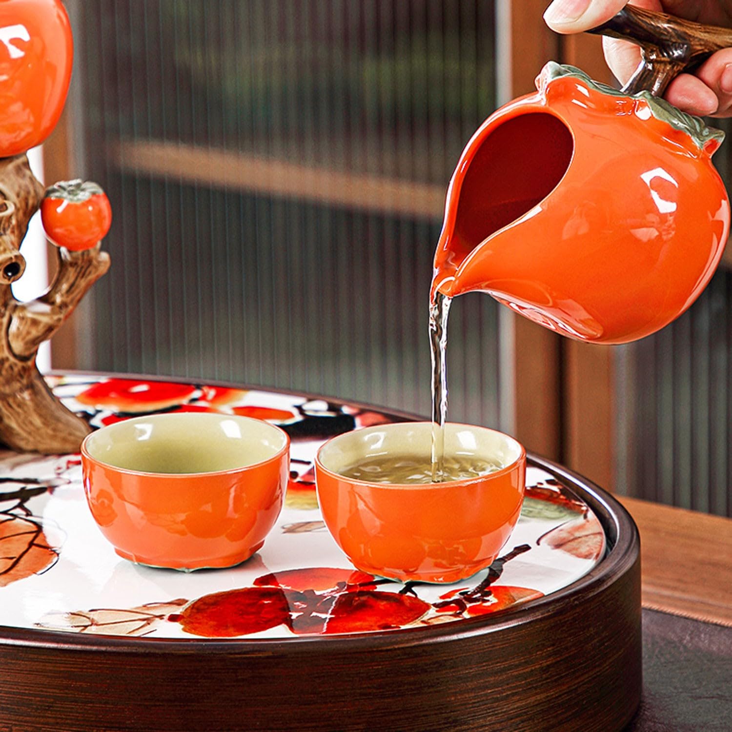 teekanne mit stövchen Matcha Tee Set Persimmon Ruyi Lazy Tea Maker, automatisches Teezubereitungs-Teeset(Color:4,Size:)