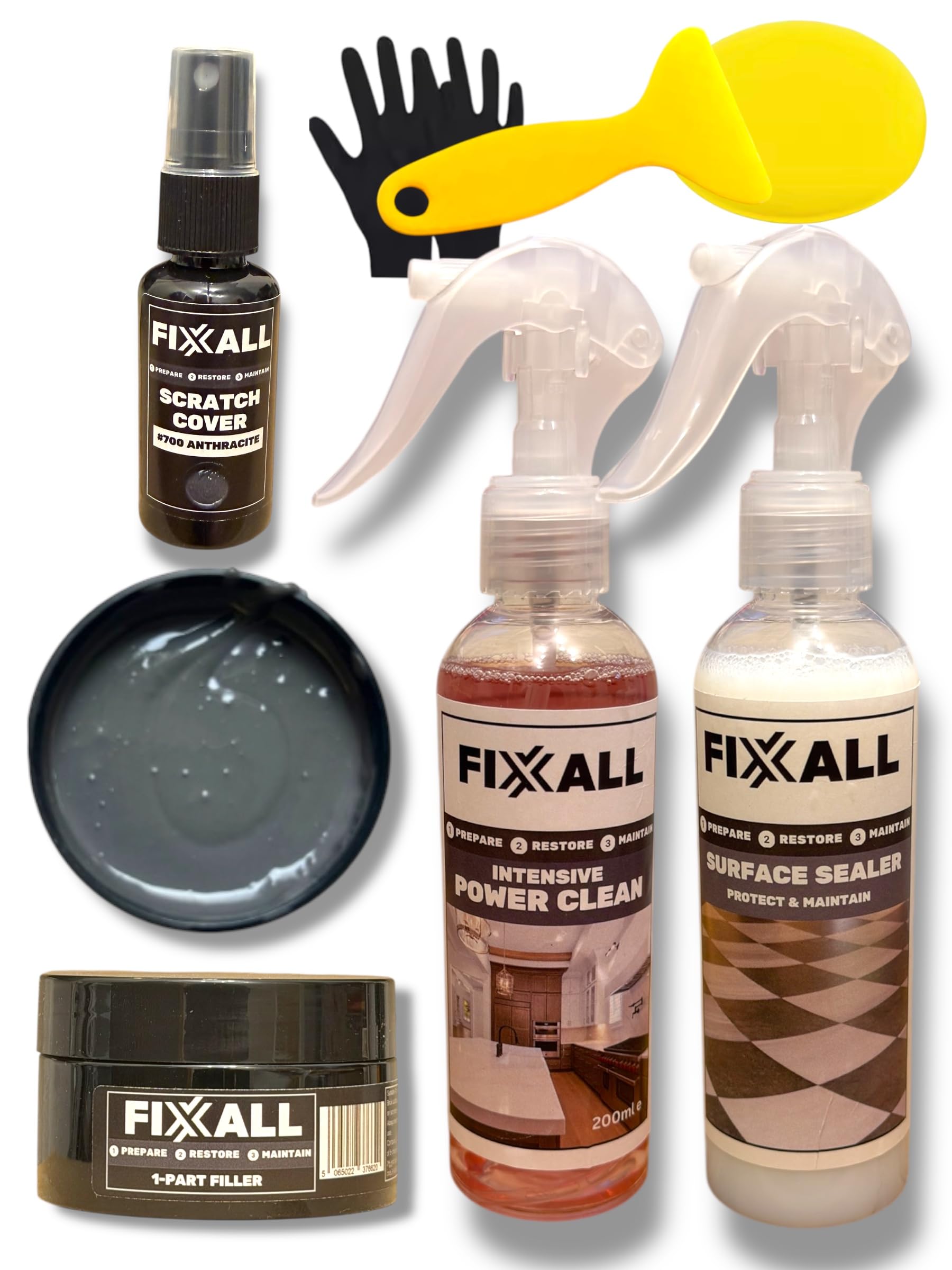 Fixxall All Surface Repair Kit – Floor, Worktop & Furniture Repair Kit for Wood, Laminate, Vinyl, Tile & Stone Surfaces – 16 Colour Repair Fillers & Scratch Cover (Anthracite)