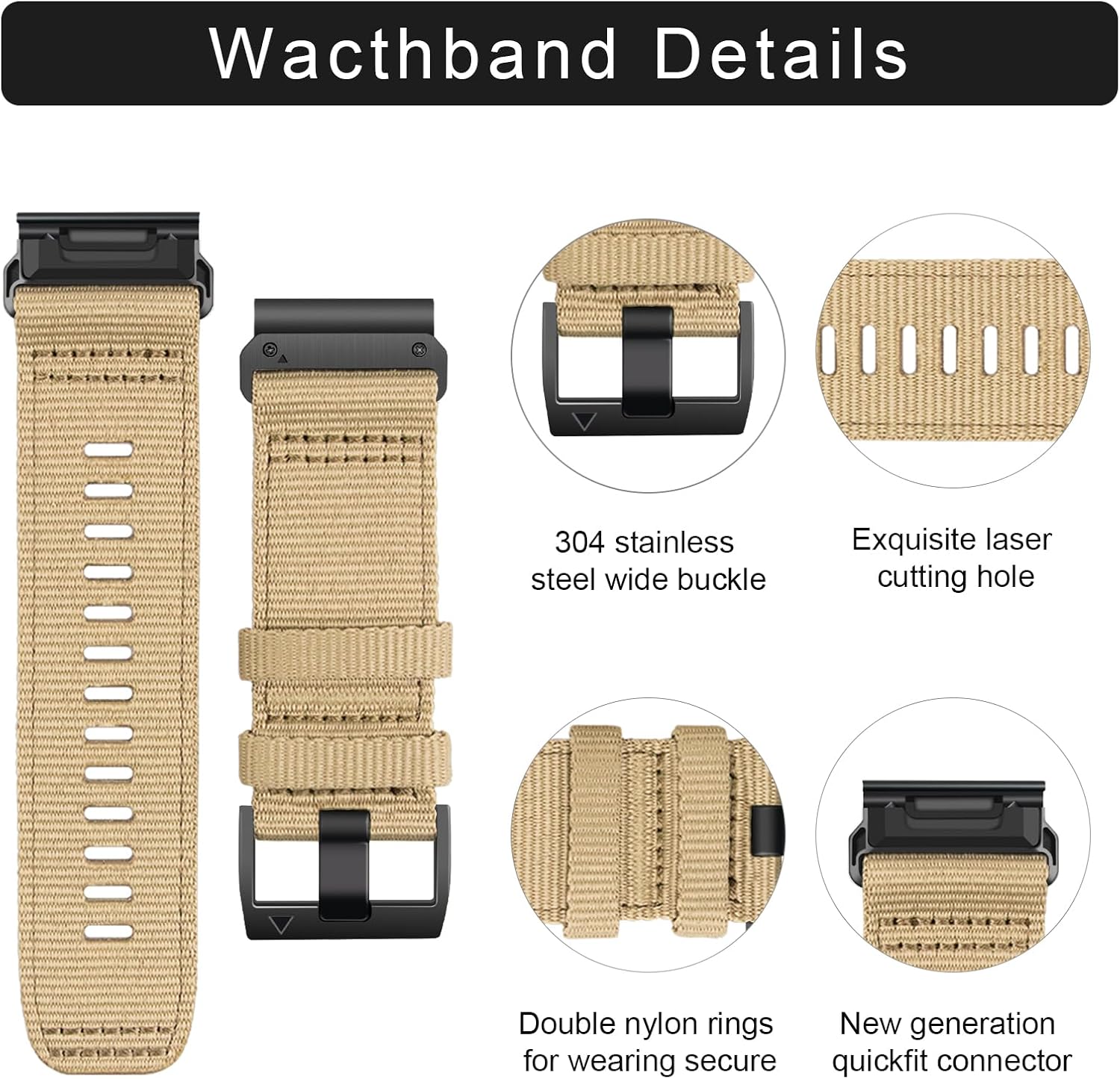 22mm Quickfit Watch Bands Compatible with Garmin Fenix 8 47mm Fenix 7X Pro/6 Pro/5 plus/Instinct/Forerunner 965 955 945 935/Epix/Descent G1/Approach S70 S60 S62 Nylon Watchband For Men