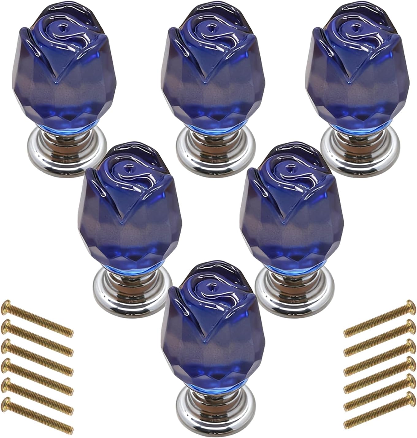 6pcs Crystal Rose Dresser Drawer Knobs Cabinet Handles Single Hole Drawer Pulls for Kitchen Bathroom Cabinet Door Drawer (Blue)