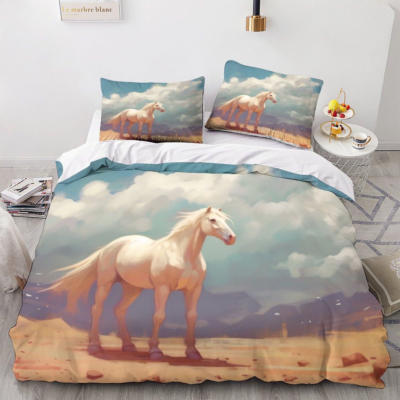 Housse de couette zippée 220x240 finie la corvée du lit parure cheval 3D