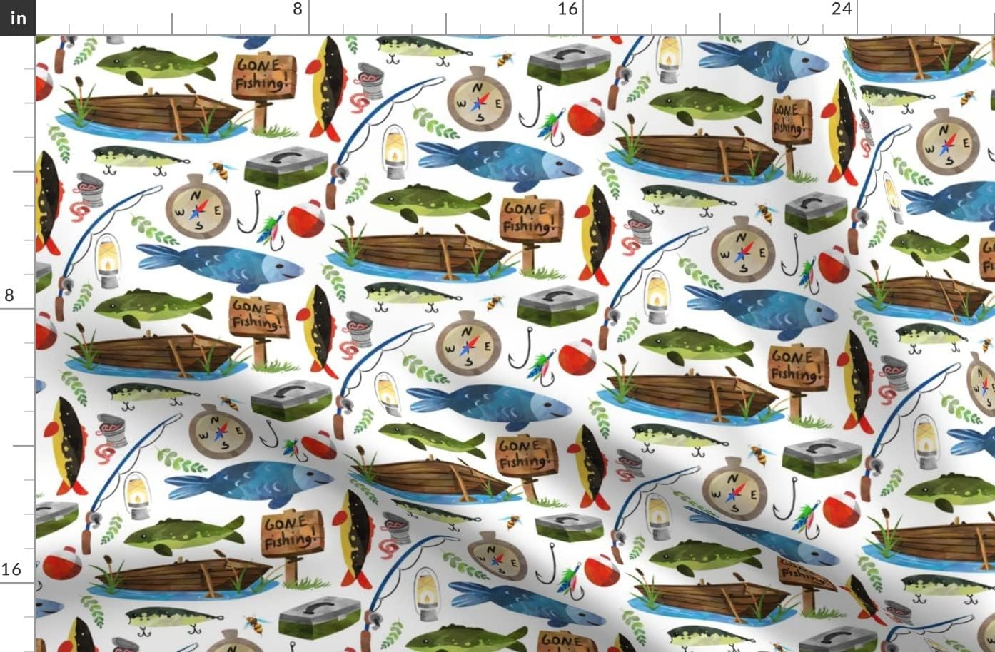 Spoonflower Fabric - Fishing Scale Boys Fish Summer Lake Outdoors Camping Printed on Organic Cotton Sateen Fabric by The Yard - Sewing Quilting Apparel Home Decor