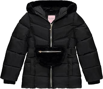 Juicy Couture Girls Heavyweight Winter Jacket with Faux Fur Hood and Cargo Pockets