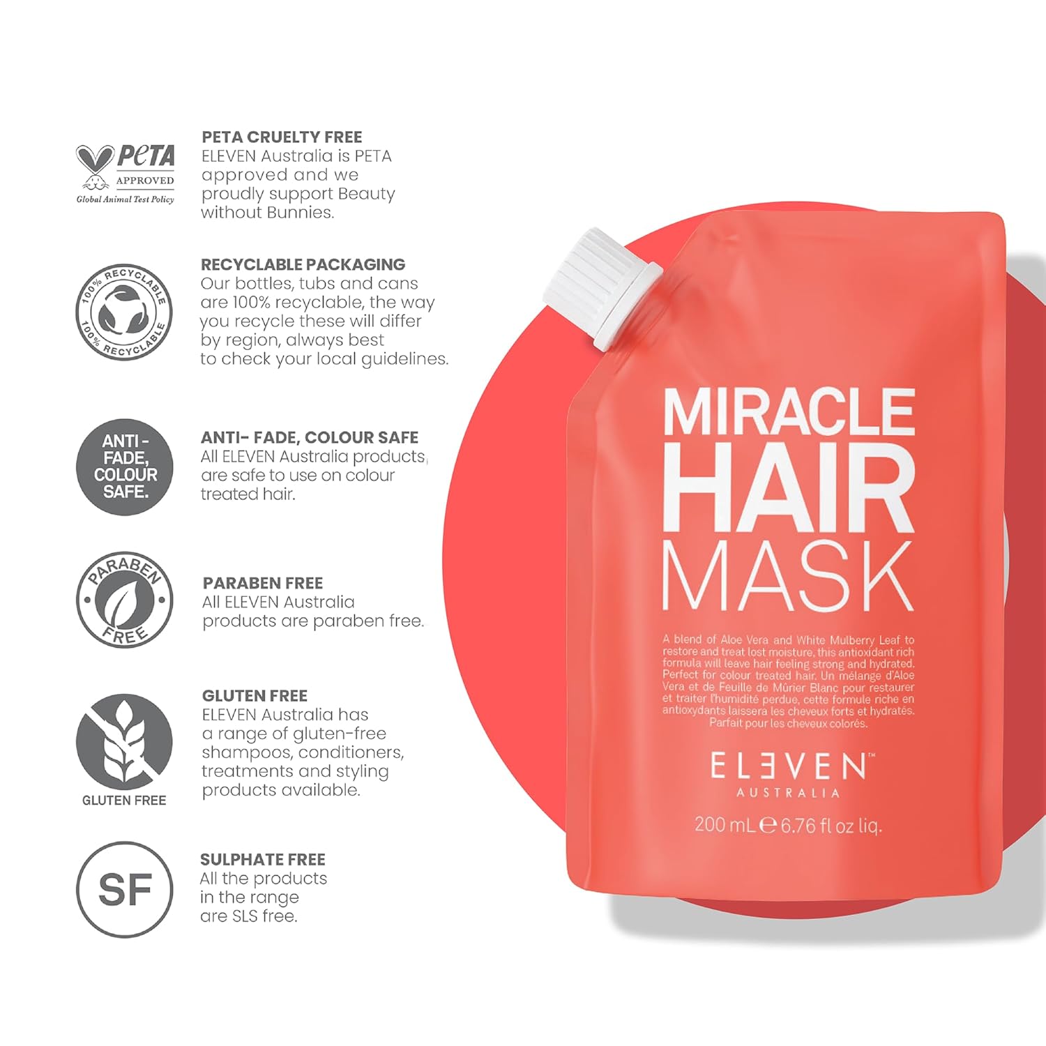 ELEVEN AUSTRALIA Miracle Hair Mask for Dry Damaged Hair - Deep Conditioning Treatment for Men & Women, Restores Moisture & Helps Damage, Hydrating & Moisturizing, Nourishing Formula - 6.8 fl oz - Image 6