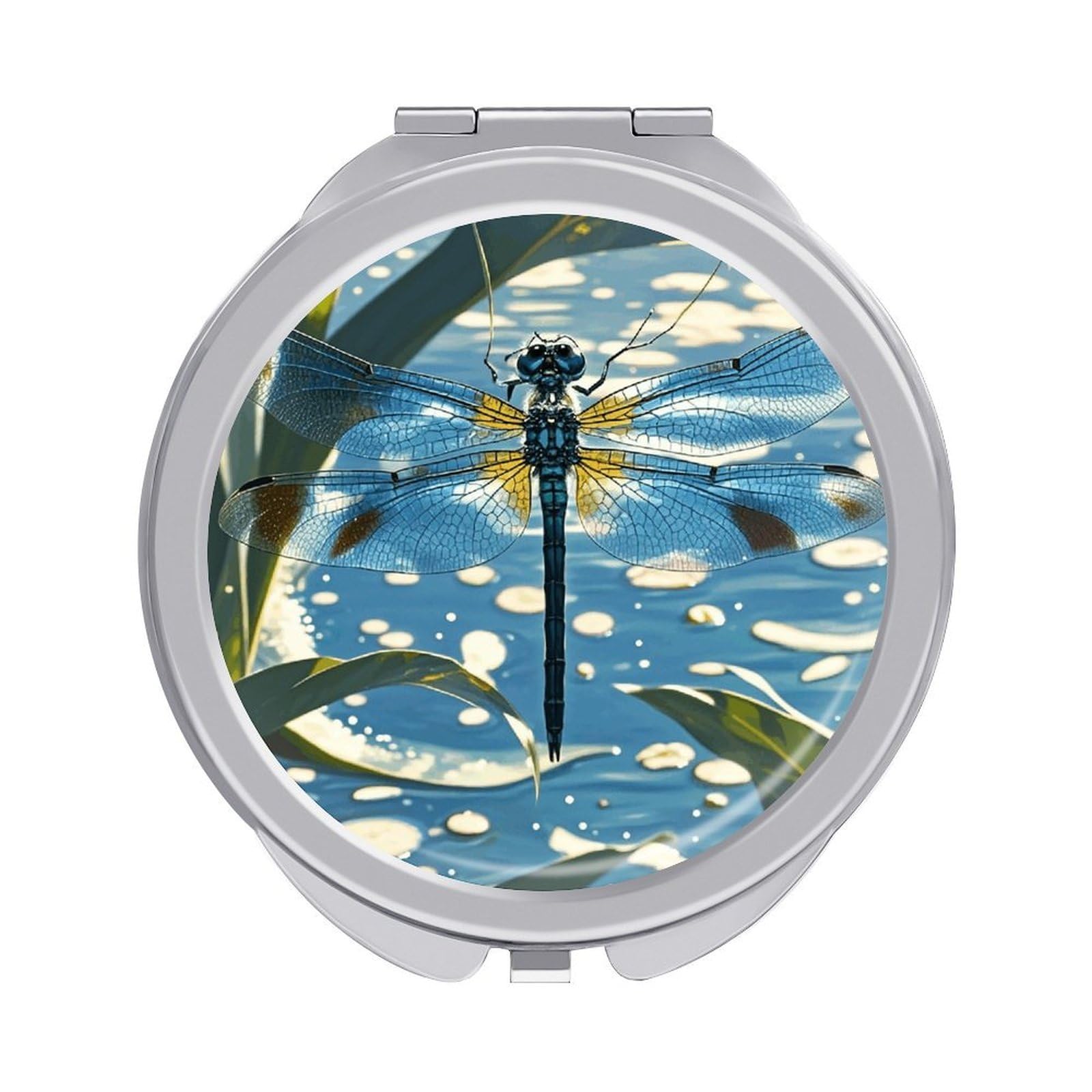 VstaDank Blue Dragonfly Travel Makeup Mirror 2 X /1 X Magnifying Mini Vintage Pocket Mirror for Purse Small Portable Folding Small Round Mirrors Portable Vanity Mirrors for Women